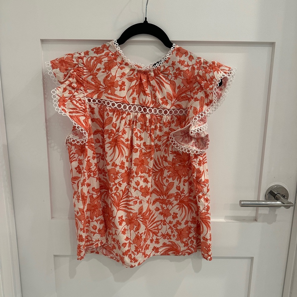 Aqua Orange and White Floral Blouse